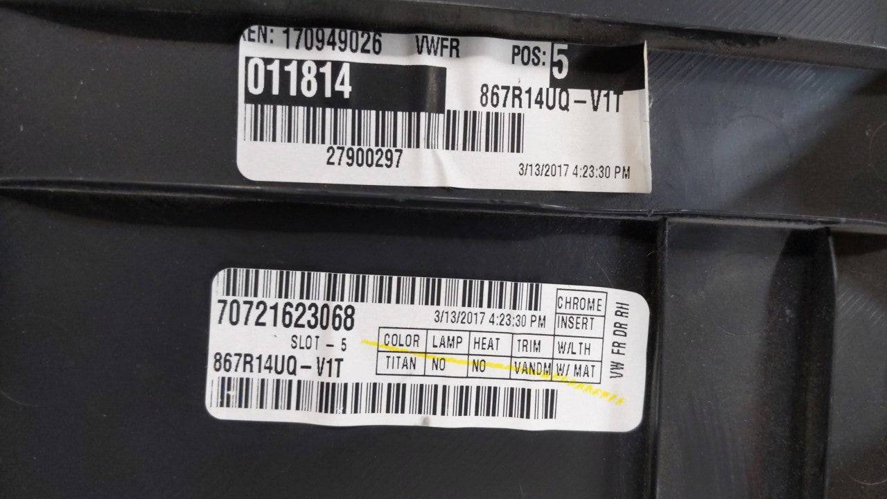 2017 Volkswagen Passat Front Right Passenger Interior Door Panel Trim 200065